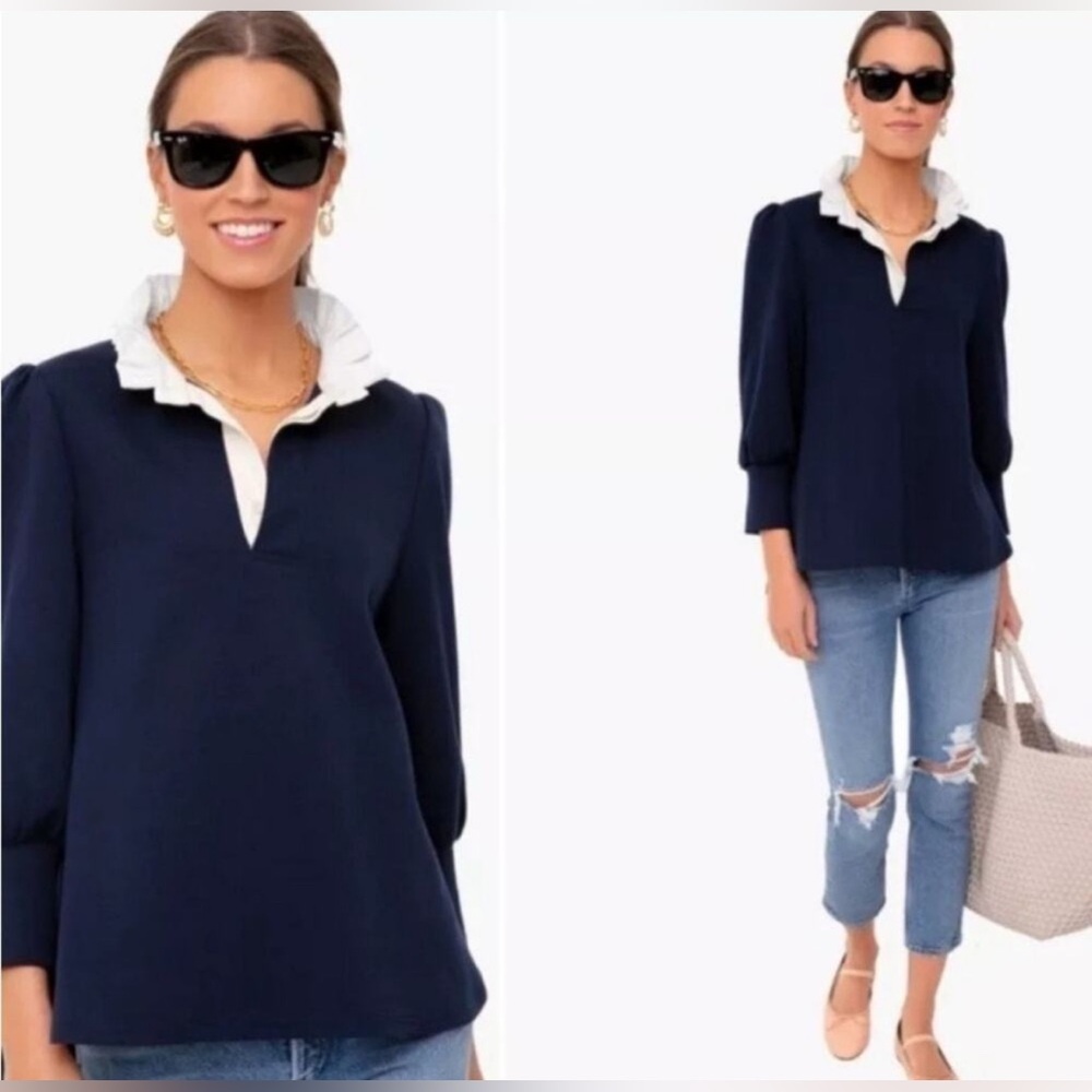 Tuckernuck Pomander Place Navy Top with Cream Trim M